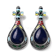 Tibetan Style Alloy Brooches, with Natural Lapis Lazuli and Eneml, Antique Silver, 66x27.5x18mm, Hole: 8.4x4.2mm(JEWB-A021-04AS-03)
