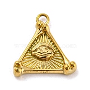 304 Stainless Steel Pendants, Triangle with Eey Charm, Golden, 17.5x16.5x3.5mm, Hole: 2mm(STAS-C082-06G)