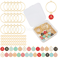DIY Wine Glass Decoration Making Kits, Including 1 Set Flat Round with Alphabet Alloy Enamel Charms, 26Pcs Brass Wine Glass Charm Rings and 60Pcs Iron Jump Rings, Golden, Colorful, 14x12x2mm, Hole: 1.5mm(DIY-SC0016-40B)