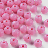 Opaque Acrylic Beads, Round, Hot Pink, 8x7mm, Hole: 2mm, about 111pcs/500g(MACR-S370-C8mm-A02)