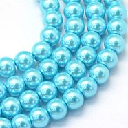 Baking Painted Pearlized Glass Pearl Round Bead Strands, Cyan, 6~7mm, Hole: 1mm, about 135~140pcs/strand, 31.4 inch(HY-Q003-6mm-48)