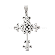 201 Stainless Steel Pendants, Laser Cut, Cross Charm, Stainless Steel Color, 46.5x29.5x1.5mm, Hole: 9x5mm(STAS-A090-05P)