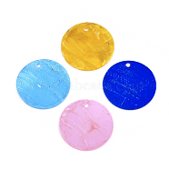 Spray Painted Capiz Shell Pendants, Flat Round, Mixed Color, 20x0.5mm, Hole: 1.4mm(SSHEL-T007-02)