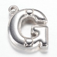 201 Stainless Steel Charms, Letter G, Stainless Steel Color, 15x12.2x3mm, Hole: 1.2mm(STAS-G081-29P)