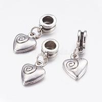 Alloy European Dangle Charms, Heart, Antique Silver, 26mm, Hole: 5mm