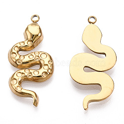 304 Stainless Steel Pendant Cabochon Settings, Snake, Nickel Free, Real 14K Gold Plated, Tray: 1.2~1.5mm, 27x12.5x3mm, Hole: 1.5mm(STAS-T060-49G)