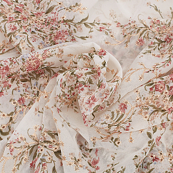 Embroidered Flowers Chiffon Fabric, Garment Accessories, Floral White, 154x0.04cm, about 2 yards/pc(DIY-WH0308-386A)