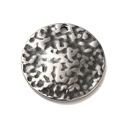 304 Stainless Steel Pendants, Textured, Flat Round Charms, Antique Silver, 20x2mm, Hole: 1.5mm(STAS-LO22-119AS)