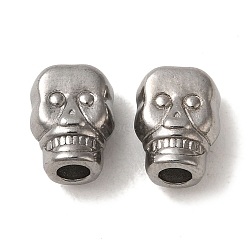 Non-Tarnish 304 Stainless Steel Beads, Skull, Stainless Steel Color, 9.5x7x5.5mm, Hole: 2.2mm(STAS-K285-51P)