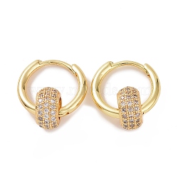 Cubic Zirconia Flat Round Beaded Hoop Earrings, Golden Brass Jewelry for Women, Clear, 19.5mm, Pin: 1.2mm(EJEW-P225-04G-02)