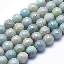 Natural Amazonite Beads Strands, Round, Faceted, 12mm, Hole: 1mm, about 32~33pcs/strand, 15.1~15.5 inch(38.5~39.5cm)(G-O164-02-12mm)