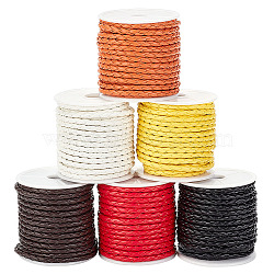 Elite 6 Rolls 6 Colors  4-Ply Round Imitation Leather Braided Cord, for Clothing Decor, Mixed Color, 3.5~4mm, about 10.94 Yards(10m)/roll, 1 roll/color(LC-PH0001-10)
