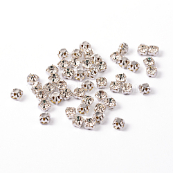 Sew on Rhinestone, Grade A Glass Rhinestone, with Brass Prong Settings, Garments Accessories, Silver Color Plated Metal Color, Crystal, 3.8~4x3.8~4mm, Hole: 1mm(The hole in the bottom is random.), about 1440pcs/bag(RB-J179-SS16-001)