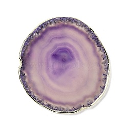 Natural Agate Coaster, Agate Slices, with Brass Edage, Nugget, Plum, 85~97x71~78x4~6mm(AJEW-NH0001-04G-02)