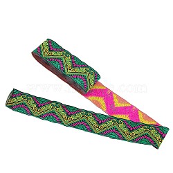 Ethnic Style Embroidery Polyester Ribbons, Jacquard Ribbon, Tyrolean Ribbon, Garment Accessories, Wave Pattern, Green, 2 inch(50mm), about 7.66 Yards(7m)/Bundle(OCOR-WH0070-23B)