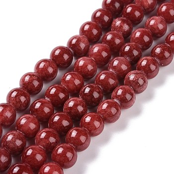 Natural Persian Jade Beads Strands, Dyed, Round, Red, 6mm, Hole: 1mm, about 62pcs/strand, 16 inch
