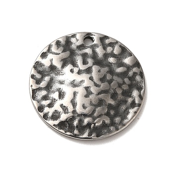 304 Stainless Steel Pendants, Textured, Flat Round Charms, Antique Silver, 20x2mm, Hole: 1.5mm