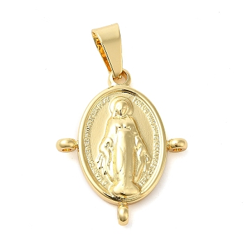 304 Stainless Steel Pendants, with Glass Beads, Oval with Virgin Mary, Golden, 30mm, Hole: 8mm