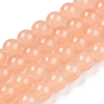 Imitation Jade Glass Beads Strands, Spray Painted, Round, Light Salmon, 8mm, Hole: 1.3~1.6mm, about 100pcs/strand, 31.4 inch