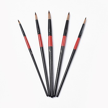 Wooden Paint Brushes Pens Sets, For Watercolor Oil Painting, Black, 190~201x5.5~9.5mm, brush: 12~23x3~5.5mm, 5pcs/set
