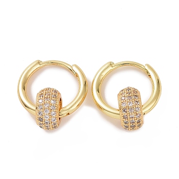 Cubic Zirconia Flat Round Beaded Hoop Earrings, Golden Brass Jewelry for Women, Clear, 19.5mm, Pin: 1.2mm