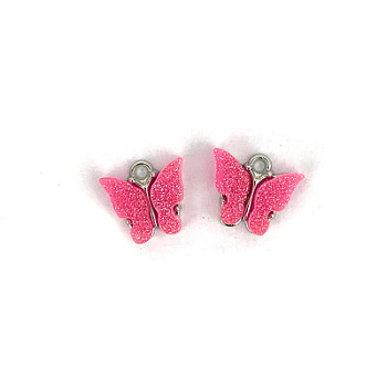 Vintage Alloy Acrylic Charm, for DIY Hoop Earing Accessories, Butterfly Shape, Platinum, Deep Pink, 14x12mm
