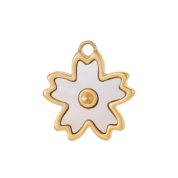 304 Stainless Steel Shell Pendants, Flower Charms, Ion Plating(IP), Real 14K Gold Plated, 15x14mm