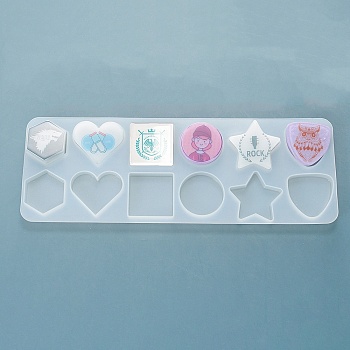 DIY Cabochon Silicone Molds, Resin Casting Molds, for UV Resin, Epoxy Resin Jewelry Making, Hexagon/Shield/Square/Heart/Round, Star, 215x75x8mm, Inner Diameter: 27~35x30~35mm