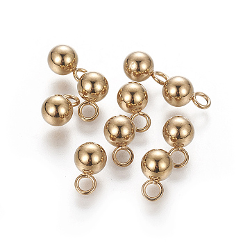 304 Stainless Steel Sphere Charms, Round Ball, Golden, 10x6mm, Hole: 2mm