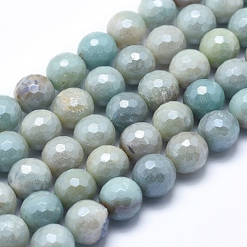 Natural Amazonite Beads Strands, Round, Faceted, 12mm, Hole: 1mm, about 32~33pcs/strand, 15.1~15.5 inch(38.5~39.5cm)