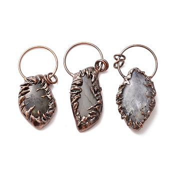 Natural Labradorite Big Pendants, with Red Copper Tone Tin Findings, Lead & Nickel & Cadmium Free, Nuggets, 61x28x8mm