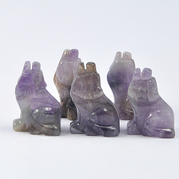 Natural Amethyst Carved Healing Wolf Figurines, Reiki Stones Statues for Energy Balancing Meditation Therapy, 38x25mm