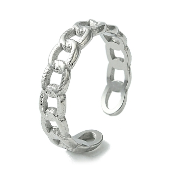 304 Stainless Steel Open Cuff Ring, Hollow Curb Chains Shape, Stainless Steel Color, US Size 8 1/2(18.5mm)