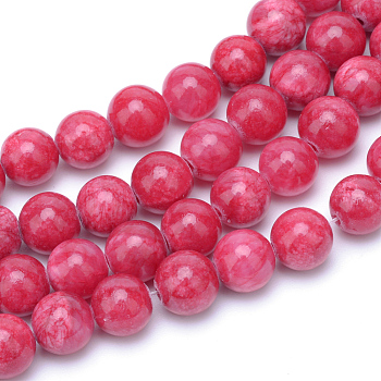 Natural Dyed White Jade Gemstone Bead Strands, Round, Dark Red, 6mm, Hole: 1mm, about 66pcs/strand, 15.7 inch