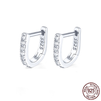 Rhodium Plated 925 Sterling Silver Micro Pave Cubic Zirconia Hoop Earrings for Women, Platinum, 9x8.4mm