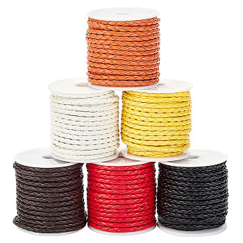 Elite 6 Rolls 6 Colors  4-Ply Round Imitation Leather Braided Cord, for Clothing Decor, Mixed Color, 3.5~4mm, about 10.94 Yards(10m)/roll, 1 roll/color