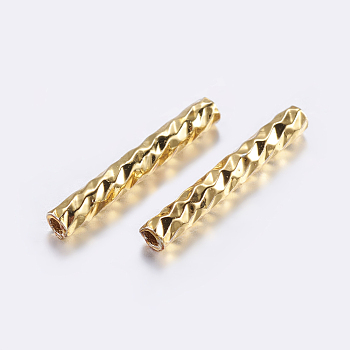 Brass Tube Beads, Tube, Faceted, Golden, 10x1.5mm, Hole: 0.8mm