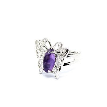 Natural Amethyst Finger Ring, Butterfly, Butterfly: 21x21mm