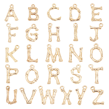 Elite 26Pcs 26 Style Brass Pendants, Letter, Real 18K Gold Plated, 15~16.5x3.5~15x2mm, Hole: 1.5mm, 1pc/style