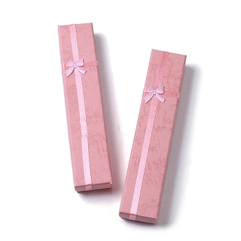 Cardboard Paper Necklace Boxes, Necklace Gift Case with Sponge Inside and Bowknot, Rectangle, Pale Violet Red, 4.1x20x2.45cm