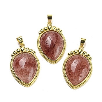 Natural Strawberry Quartz Pendants, Carrot Charms with Rack Plating Golden Tone Brass Findings, Lead Free & Cadmium Free, 36.5x22.5x7~7.5mm, Hole: 4x6.5mm