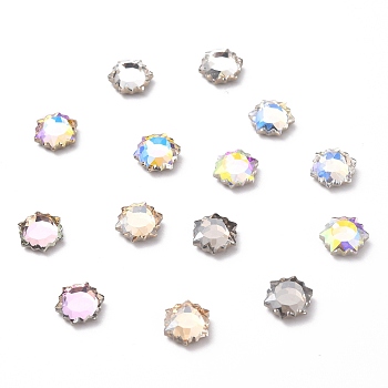 K5 Faceted Glass Rhinestone Cabochons, Flat Back, Back Plated, Hexagon, Mixed Color, 8x8x3mm
