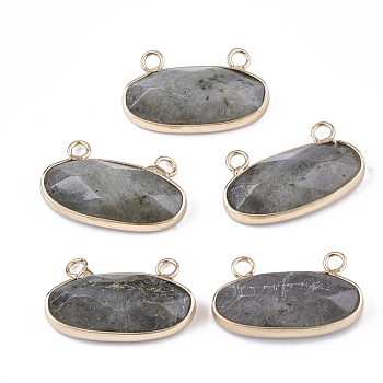 Natural Labradorite Pendants, with Brass Findings, Faceted, Oval, Golden, 14x24.5~25x5.5~6mm, Hole: 2.5mm