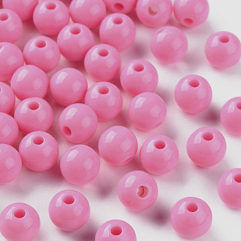Opaque Acrylic Beads, Round, Hot Pink, 8x7mm, Hole: 2mm, about 111pcs/500g