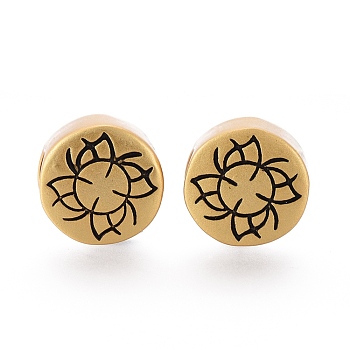 Brass European Beads, with Enamel, Large Hole Beads, Column with Flower, Black, Real 24K Gold Plated, 11x7.5mm, Hole: 4mm
