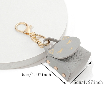 Cat Pattern PU Leather Mini Coin Purse Charm Keychain, Wallet Pouch, Portable Storage Bag for Women, Silver, 5x5cm