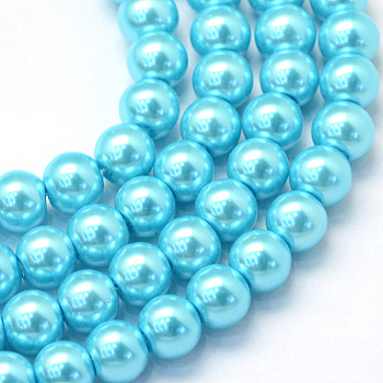 Baking Painted Pearlized Glass Pearl Round Bead Strands, Cyan, 6~7mm, Hole: 1mm, about 145pcs/strand, 31.4 inch