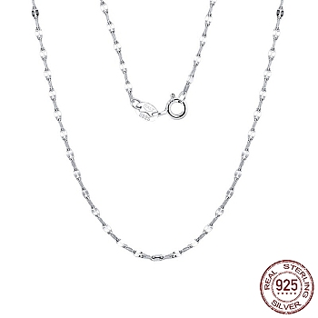 Rhodium Plated 925 Sterling Silver Dapped Chain Necklace, with S925 Stamp, Real Platinum Plated, 17.72 inch(45cm)