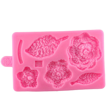 Food Grade Silicone Vein Molds, Fondant Molds, For DIY Cake Decoration, Chocolate, Candy, UV Resin & Epoxy Resin Jewelry Making, Flower and Leaf, Pink, 140x90x11mm, Inner Diameter: 35~70mm