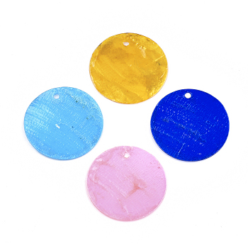 Spray Painted Capiz Shell Pendants, Flat Round, Mixed Color, 20x0.5mm, Hole: 1.4mm